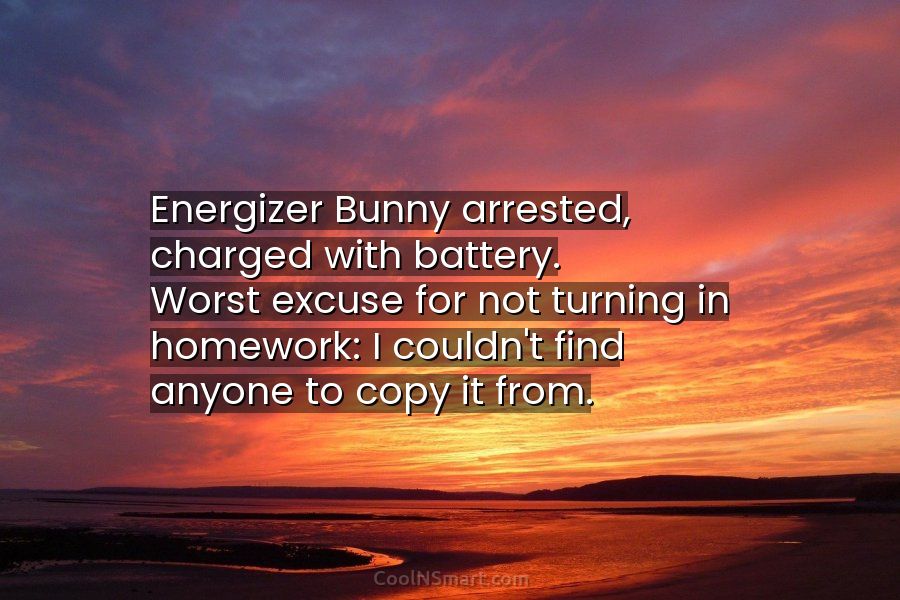 Luchtvaartmaatschappijen Pionier Onophoudelijk Quote: Energizer Bunny arrested, charged with battery. Worst excuse for not  turning in... - CoolNSmart